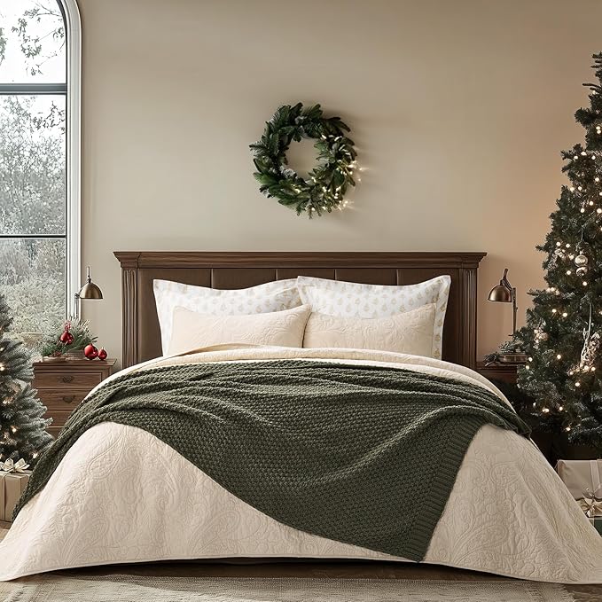 EVERGRACEHOME Chunky Chenille Knit Throw Blanket for Couch, Soft Luxurious Moss Stitch Blankets for Bed, Cozy Decorative Farmhouse Knitted Throws for Sofa, Olive Green, 50" x 60"