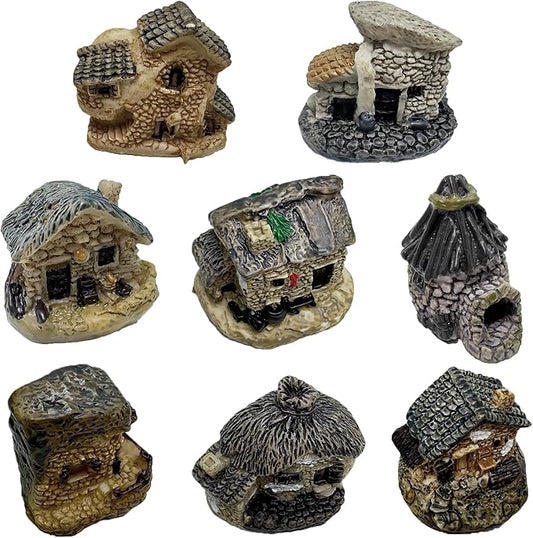8 PCS Mini House Figurines,Mini Fairy Cottage House, Fairy Garden Cottage Ornaments Accessories for DIY Bonsai，Terrarium，Micro Landscape Yard Bonsai Decoration.