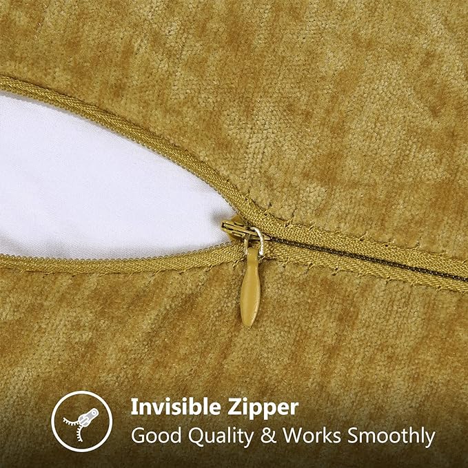 decorUhome Chenille Soft Throw Pillow Covers 12x20 Set of 2, Lumbar Velvet Farmhouse Neutral Decorative Euro Pillow Covers with Stitched Edge for Couch Sofa Bed Home Decor, Mineral Yellow