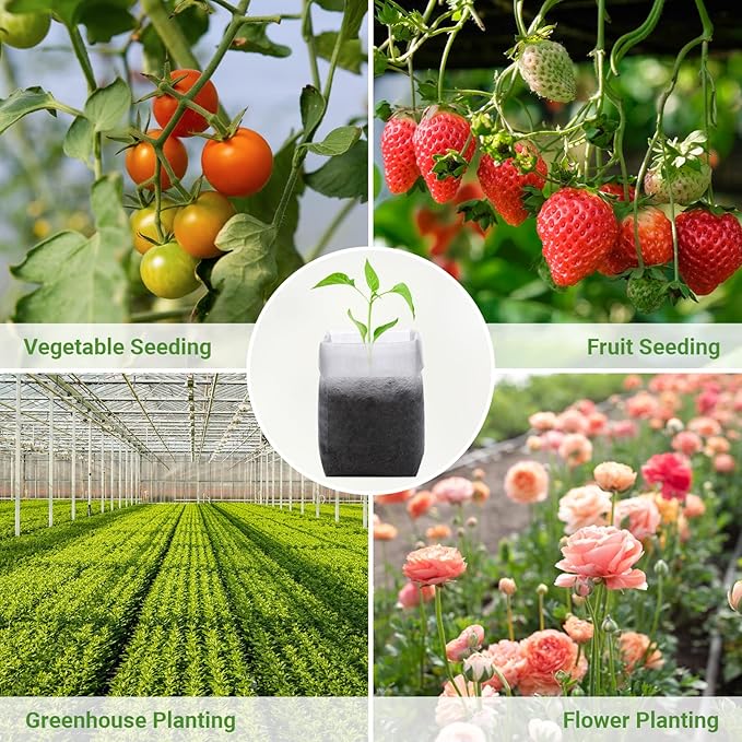 GREANER Nursery Growing Bags - 7.8x10.2 inches, 100PCS Non-Woven Biodegradable Plant Nursery Bags, Seed Starting Pots Pouches for Vegetables, Flowers, Fruits, Trees, Home Garden Supply