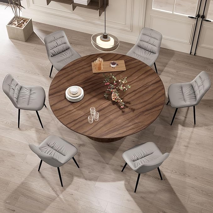 Kidol & Shellder Dining Chairs Set of 2, Modern Upholstered Faux Leather Kitchen Side Chairs with Comfortable Back - Mid-Century Armless Chair for Dining Living Room Bedrooms, with Metal Legs (Gray)