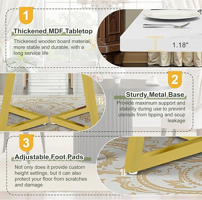 NicBex 31.5 Inch Square Dining Table for 4, Wooden Small Dinner Table Farmhouse Kitchen Tables with Metal Leg for Dining Room, Kitchen, Living Room, White & Gold