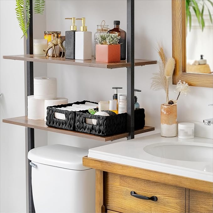 GRANNY SAYS Wicker Storage Basket, Decorative Woven Baskets for Storage, Waterproof Baskets Organizer, Wicker Basket for Organizing, 2-Pack, Black