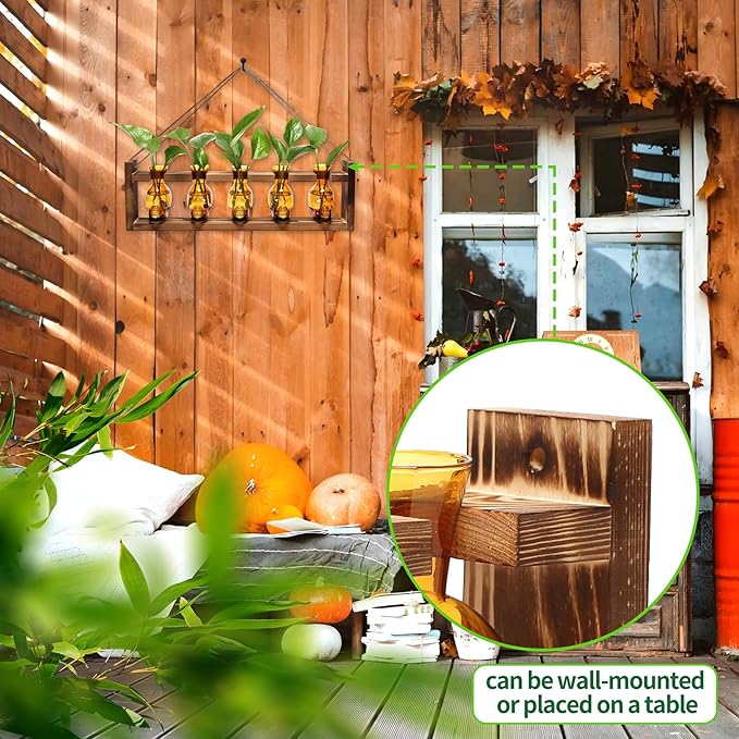 Plant Terrarium Propagation Stations Halloween Skull Planter Vase Skulls Decor with Wooden Stand Gife for Father - 5 Vases