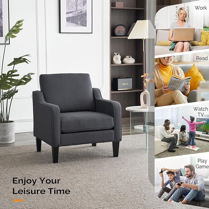 VINGLI Accent Chairs for Living Room Chairs Mid Century Modern Chair Sofa Chair Upholstered Arm Chair with Scooped Arms for Bedroom, Apartment, Office, Studio, Waiting Room, Play Room