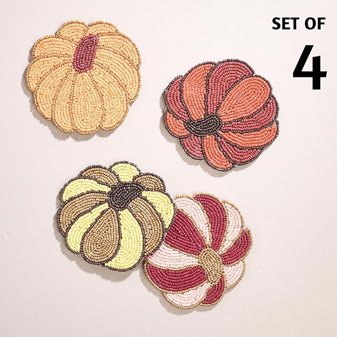 Folkulture Coasters Set of 4 | (4") Fall Coasters for Farmhouse Decor or Fall Table Decor | Boho Costers for Thanksgiving Decorations | Autumn Decor or Fall Stuff for Home | Rustic Bar Coaster Set
