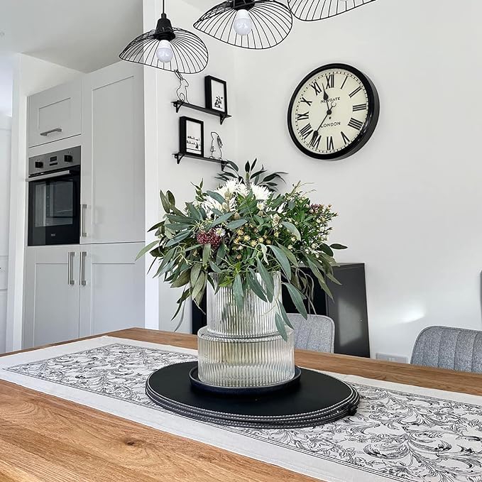 Ribbed Glass Vases, Set of 2 Fluted Vases for Flowers, Clear Vase for Tulips, Modern Glass Vase for Living Room, Dining Table, Office, Entryway, Mantle, Bookshelf, Wedding Gifts