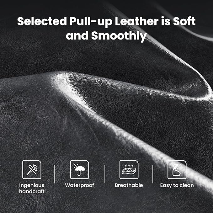 PHI VILLA Black Leather Bar Stools Set of 3, Counter Height Bar Chairs Modern Faux Leather Stools for Kitchen Island, 24 inch Barstools with Back