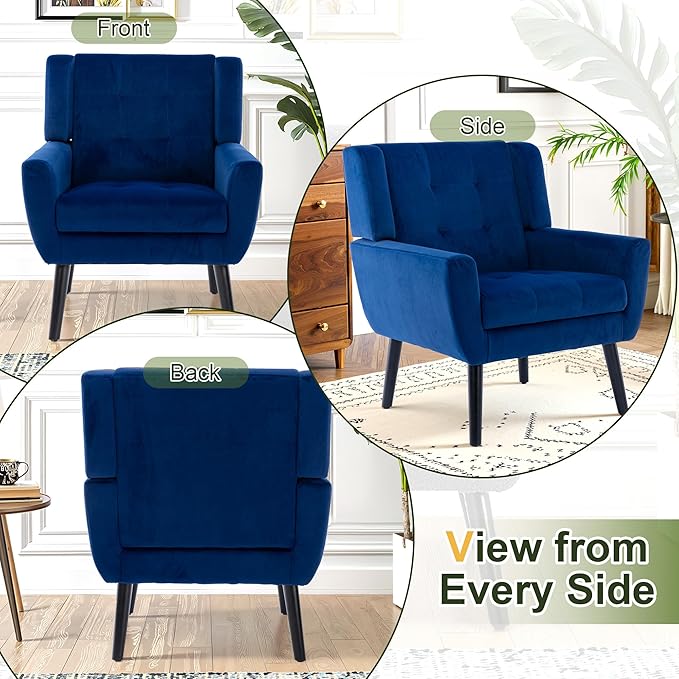 NicBex Accent Chair Set of 2, Modern Chair for Living Room Upholstered Foam Filled Living Room Chairs with Metal Legs Velvet Cozy Lounge Armchair for Living Room Bedroom,Navy Blue