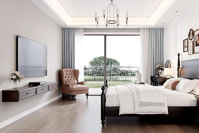 70-inch Wall-Mounted TV Stand, Accommodates 50- to 75-inch TVs, Features Hidden Cable Management, high Weight Capacity, and Space-Saving Walnut Floating TV Stand