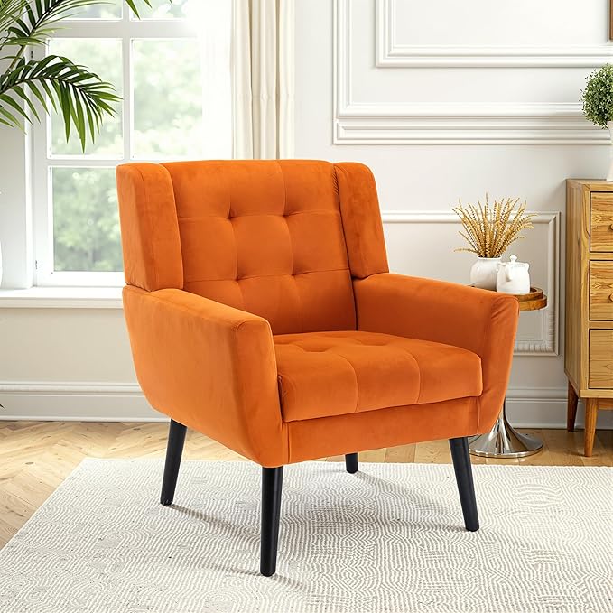 NicBex Modern Accent Chair for Living Room Upholstered Foam Filled Living Room Chairs with Metal Legs Velvet Cozy Lounge Armchair for Living Room Bedroom,Orange
