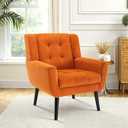 NicBex Modern Accent Chair for Living Room Upholstered Foam Filled Living Room Chairs with Metal Legs Velvet Cozy Lounge Armchair for Living Room Bedroom,Orange