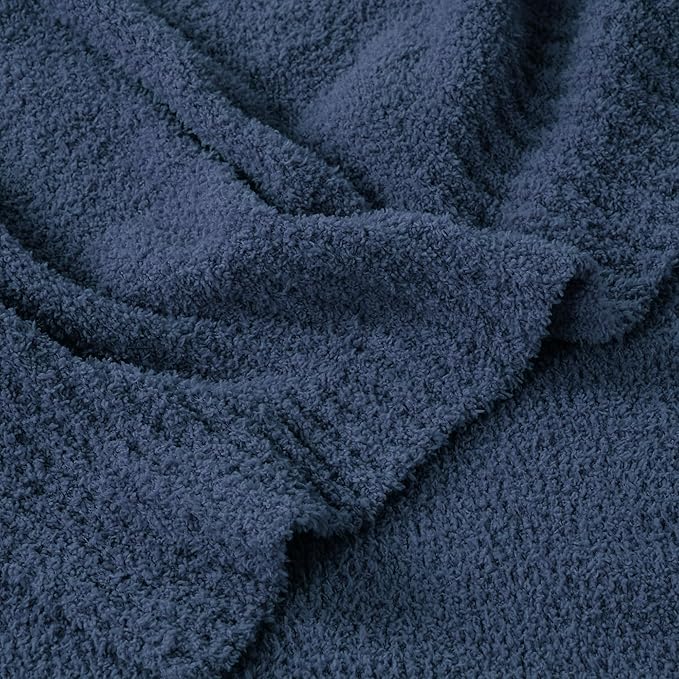 JOOJA Navy Blue Blanket Warm Queen Size Fuzzy Knitted Oversized Luxury Bed Blankets, Soft Lightweight Plush Blanket Queen Size for Cozy Nights (Navy Blue, 90x90)