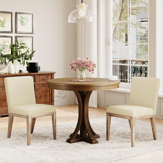 Wooden Dining Chairs Set of 2, Modern Fabric Upholstered Dining Room Chair, Kitchen Side Chairs, Farmhouse Dinner Chair with High Back for Kitchen, Beige