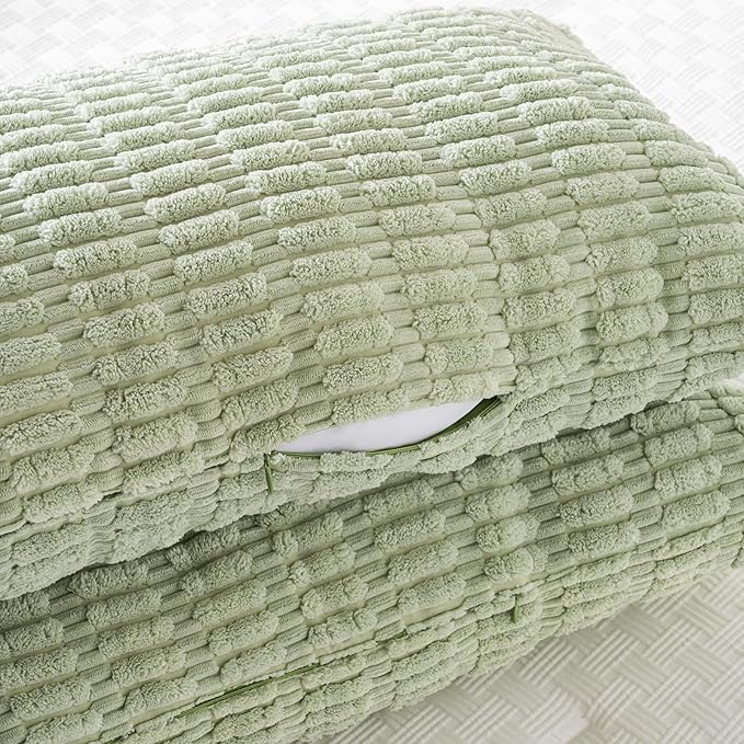 Fancy Homi 2 Packs Sage Green Long Lumbar Decorative Throw Pillow Covers 14x36 Inch for Bed Couch Bedroom, Soft Corduroy Rectangle Solid Cushion Case 35x91 cm, Rustic Farmhouse Boho Room Décor