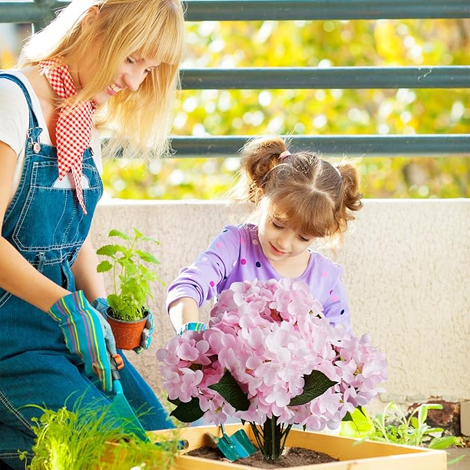 Set of 2 Artificial Hydrangea with Metal Stands, 20 Inch Tall Faux Purple Pink Flower Arrangement, Outdoor Garden Decor for Yard, Patio, Porch - Spring Summer Decoration