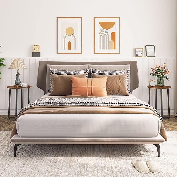 HOOBRO Side Tables Set of 2, Round End Accent Tables with Sturdy Metal Pedestal, 15.7" Round Nightstands, for Living Room, Bedroom, Balcony, Office, Rustic Brown BF95BZP201