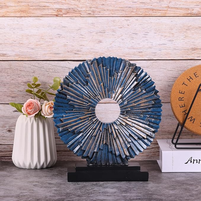 Blue Home Decor Sculpture, Above Kitchen Cabinet Decor Aesthetic, Living Room Decor Round Statue Medallion, Center Pieces Decoration for Table - Ideal Coffee Table Blue Bedroom, Office Desktop Decor