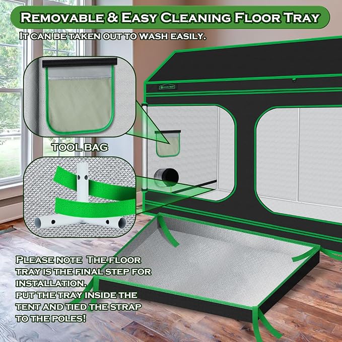 96"x48"x72" Roof Cube Grow Tent with Observation Windows, Lightproof, Mylar Hydroponic Tent with Floor Tray for Indoor Plant Growth