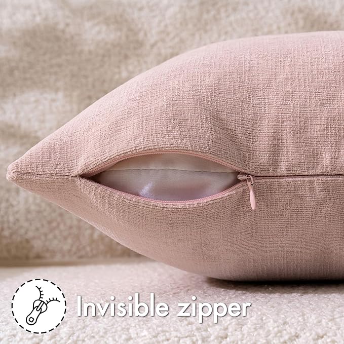 MIULEE Pink Couch Pillow Covers 18x18 Inch, Set of 2 Soft Spring Chenille Decorative Square Throw Pillow Covers Farmhouse for Sofa Living Room Bed