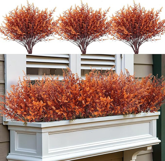 RECUTMS Faux Greenery Fake Lavender Fall Plants 20Pcs Fade Resistant Outdoor Flowers Faux Autumn Plants Fake Flowers Bulk Artificial Greenery for Porch Office Bathroom Fall Party Decorations (Brown)