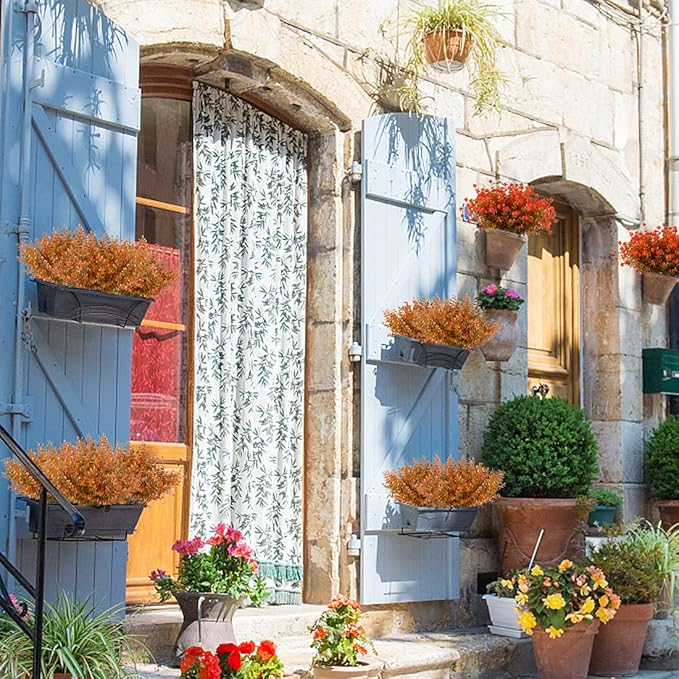 10PCS Artificial Eucalyptus Plants,Fake Boxwood Shrubs UV Resistant No Fade Faux Plastic Greenery for Wedding Bridal Bouquet Indoor Outdoor Home Garden Kitchen Office Table Vase(Fall)