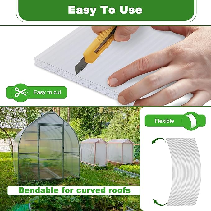 14PCS 4' X 2' X 0.32'' Polycarbonate Greenhouse Panels, Waterproof UV Protected Clear Polycarbonate Sheets Three-Layer Honeycomb Roof Panels, Corrugated Plastic Roofing Panels for Greenhouse