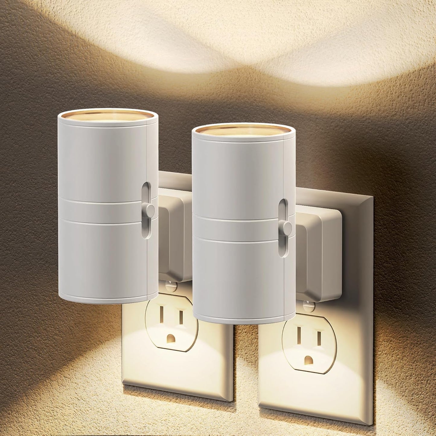 JandCase Night Lights Plug into Wall, Dimmable Night Light Plug in, Modern Night Light Dusk to Dawn Light Sensor, Warm White 3000K, 0-100LM Adjustable Brightness Nightlight for Hallway Bedroom, 2 Pack