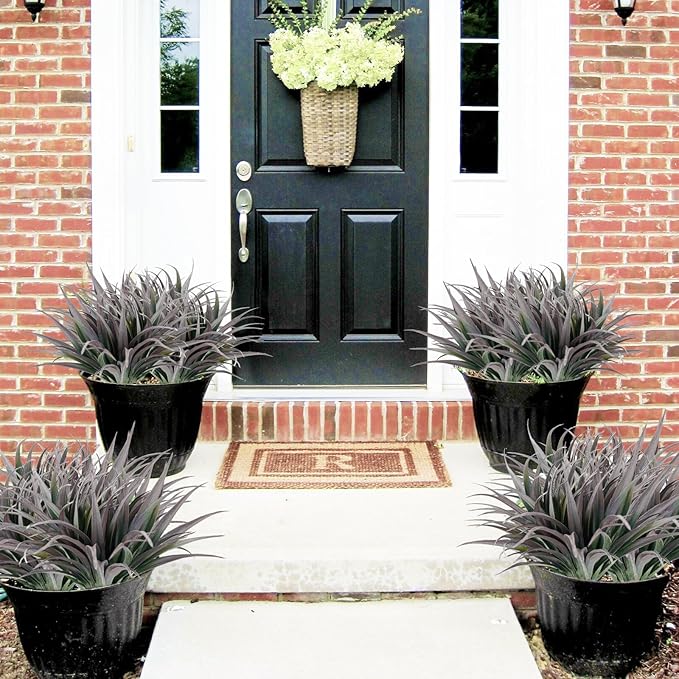 8Pcs Artificial Grass Plant Fake Outdoor Plastic Plants UV Resistant Faux Grasses Greenery Shrubs for Window Box Garden Patio Porch Home Decor Black