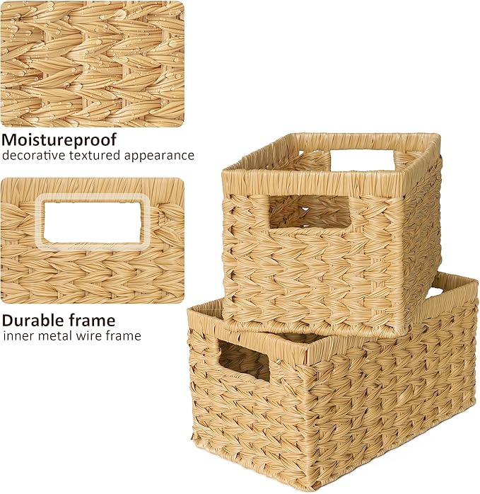 GRANNY SAYS Wicker Storage Baskets, Woven Baskets for Shelves, Waterproof Baskets for Organizing, Wicker Baskets with Handles, 2-Pack