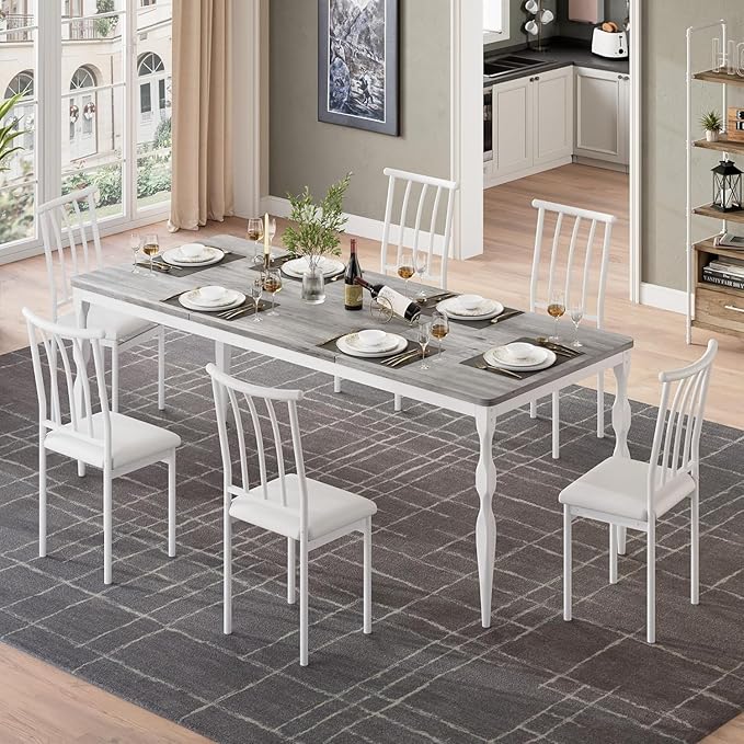 IDEALHOUSE 78 Inch Farmhouse Dining Table for 6-8 People, Rectangular Wood Kitchen Table with Heavy Duty Legs, Kitchen Dining Room Table for Dining Room Kitchen, Wash Grey