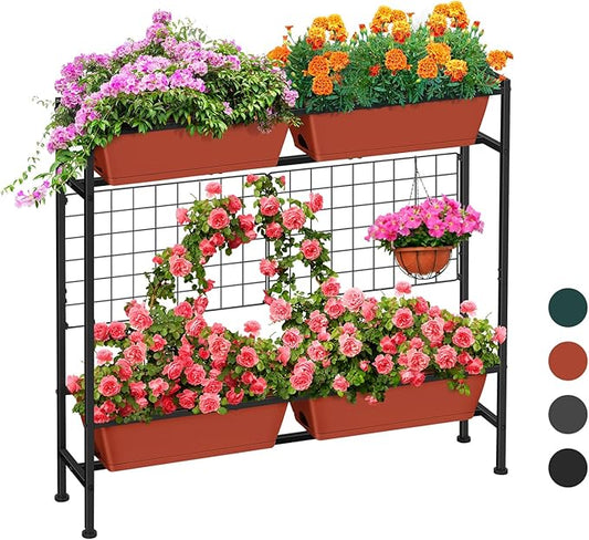 Raised Garden Beds Outdoor Elevated Planter Boxes with Trellis Herb Garden Planter Outdoor Raised Flower Boxes with Legs for Vegetable Patio Balcony Porch, Brick Red