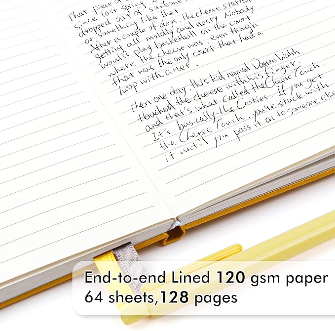 feela 5 Pack Journal Notebook Bulk for School, Hardcover Business Notebooks Classic Ruled Lined Journals with Pen Holder for Work Note Taking, with 5 Black Pens, 120 GSM, 5.1”x8.3”, A5, Yellow