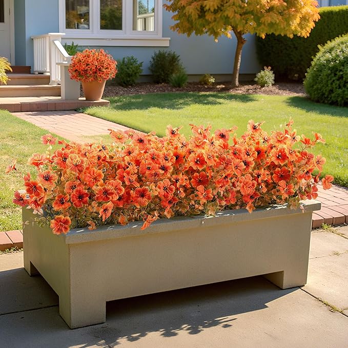 20 Bundles Artificial Fall Flowers for Outdoors Decoration, Fake Mums Silk Daisy Faux Plastic Plants Boston Fern UV Resistant for Autumn Thanksgiving Garden Planters Home Decor, Orange