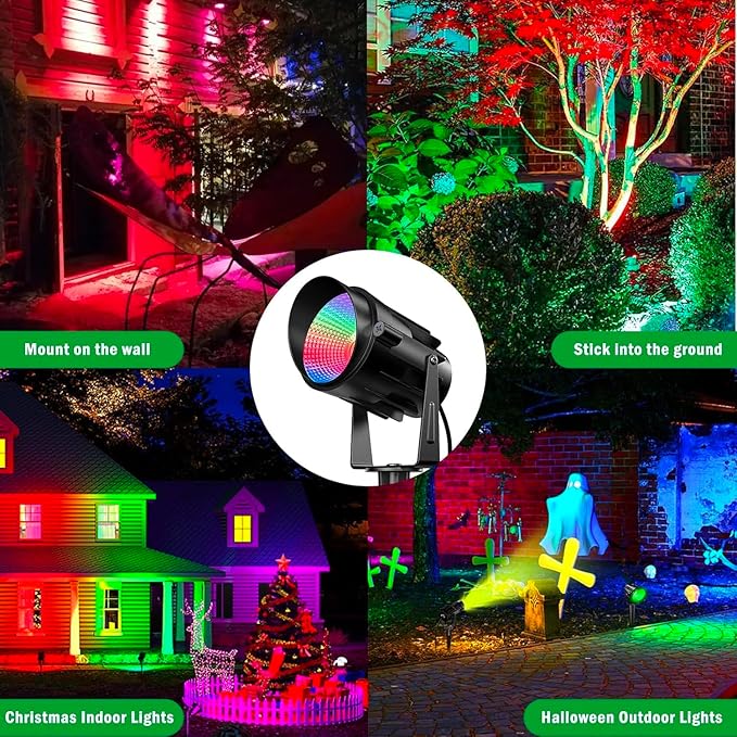 Halloween Outdoor Spot Lights RGB Spotlight 12W Color Changing Landscape Lights with Remote for Tree Yard Garden Pathway 120V Waterproof Landscape Outdoor Spotlight for Christmas Decorations (2 pack)