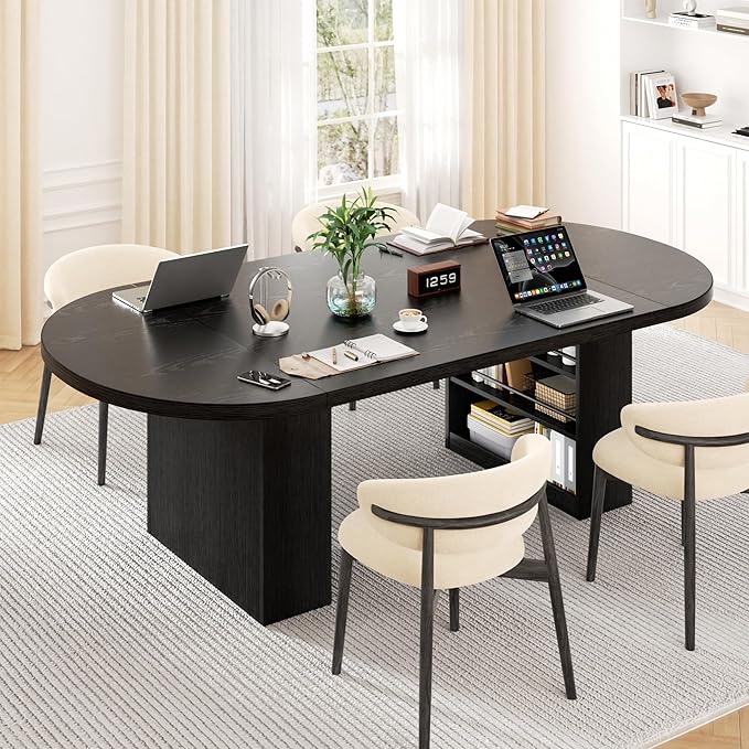 70.8" Dining Table for 6 8, Modern Dining Room Table with Storage, Wood Kitchen Table with Heavy Duty Legs, Dinner Tables for Kitchen Dining Room (Black)