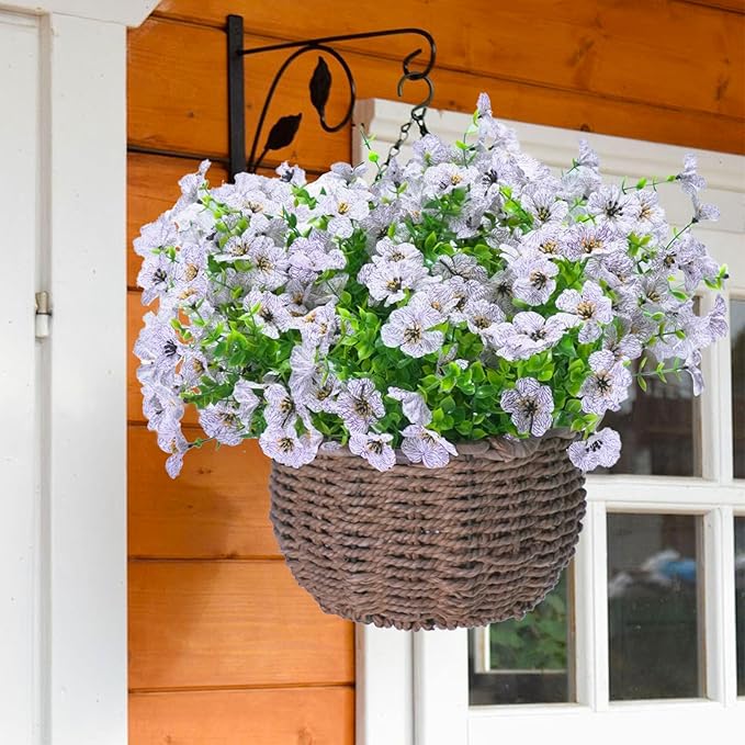 24 Bundles Artificial Flowers for Outdoors & Indoors – UV Resistant Faux Plastic Plants for Garden, Patio, Porch, Window Box, Home Decor – Lush & Vibrant Fake Flowers, White