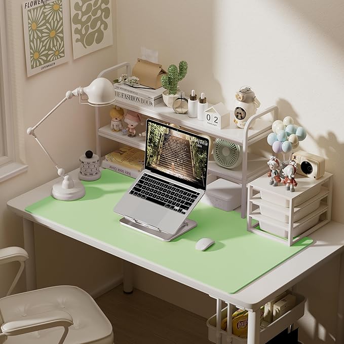 Aothia Faux Leather Desk Mat – Large Mouse Pad, Non-Slip PU Leather Blotter, Waterproof Writing Surface for Office and Home (Foam Green, 47.2" x 23.6")