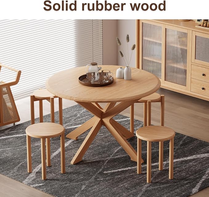 Stackable Stools Set of 4 Wooden Stools 18 Inch Stool Nesting Side Tables Nesting Coffe Table Sturdy and Durable,No Installation Required,Top Stackable Stool for Saving Space(Natural Bar stools)