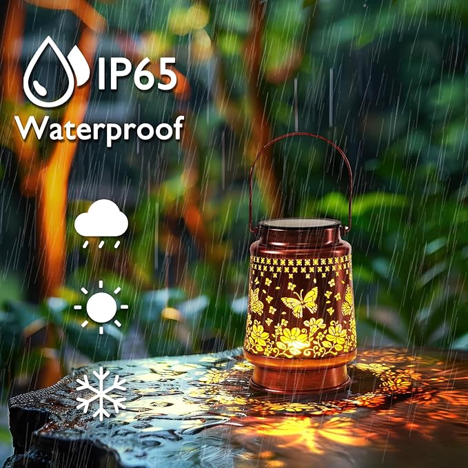 Homemory Solar Lanterns Butterfly Lights Outdoor Waterproof Garden Decor Women Gifts for Birthday, LED Hanging Solar Lights Metal Lantern Decoration Outside for Yard, Patio, Backyard, Porch, Lawn
