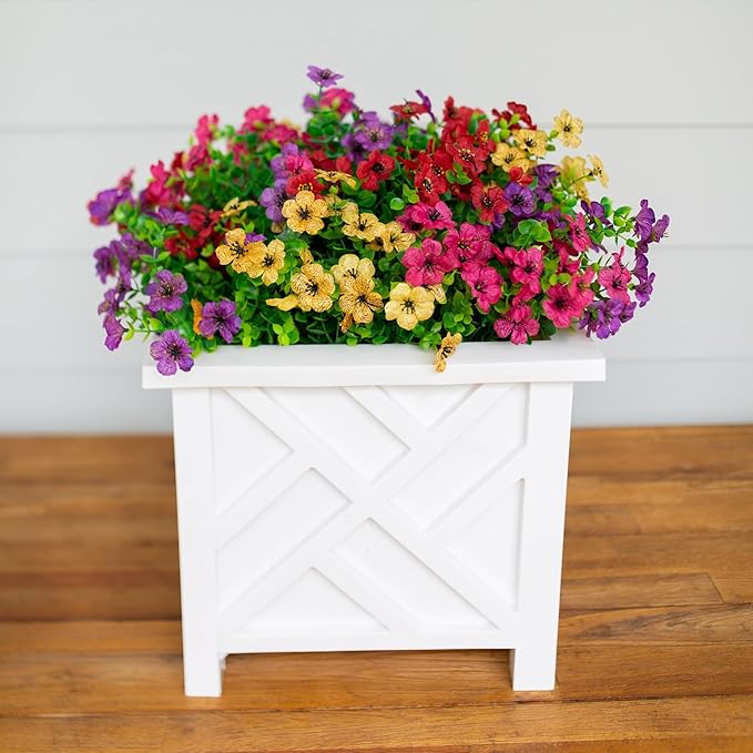 Artificial Fake Plants Flowers for Outdoor Outside Spring Summer Decoration, 12 Bundles Faux Silk Colorful Mix Daisy UV Sun Resistant Realistic for Porch Patio Home Planter Window Box Yard