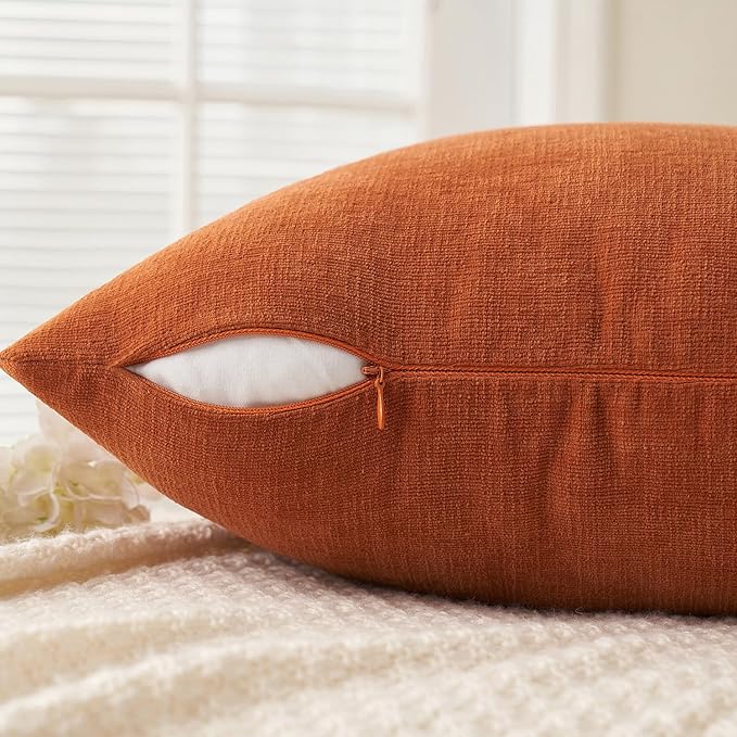 MIULEE Burnt Orange Couch Pillow Covers 18x18 Inch, Set of 2 Soft Chenille Fall Decorative Square Throw Pillow Covers Farmhouse for Sofa Living Room Bed