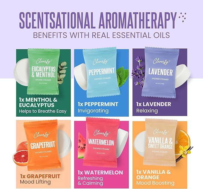 Cleverfy Shower Steamers Aromatherapy for Women and Men – Self-Care Shower Bombs for Stress Relief and Relaxation – 6 Tablets