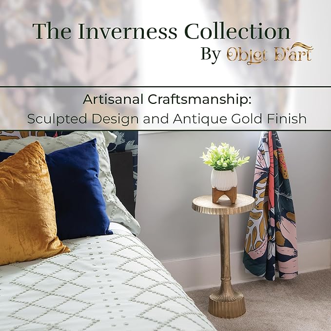 OBJET D'ART Small Round Gold End Tables, Inverness, 22'' Height, Vintage Metal Accent, Side, Pedestal, Coctail and Drink Tables for Living Room and Small Spaces