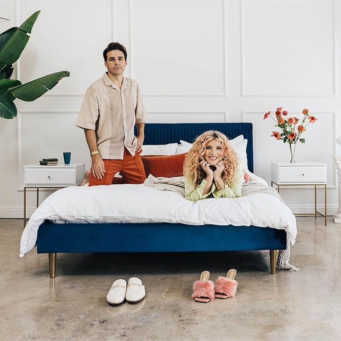 Mr. Kate Daphne Upholstered Bed with Vertical Channel Tufted Headboard, Full, Olive Green Velvet