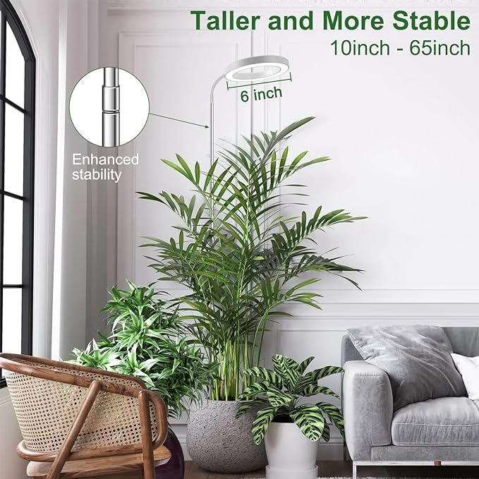 wolezek Grow Lights for Indoor Plants Full Spectrum, 80 LEDs 3 Colors Grow Light, 65in Large Plant Lights for Indoor Growing with 360°Gooseneck, 6/12/16H Timer, 5 Brightness, Height Adjustable, White