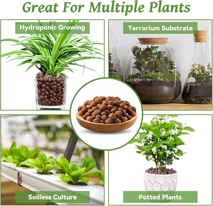 Riare 8 LBS Organic Expanded Clay Pebbles - 4mm-16mm Natural Leca Balls Lightweight Hydroponic Clay Pebbles for Indoor Plants, Hydroponic Growing, Plants Drainage, Aquaponics, Terrarium