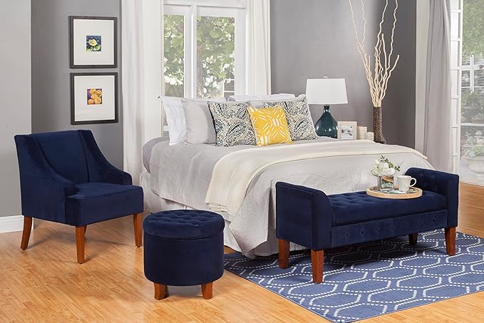 Homepop Home Decor Upholstered Classic Swoop Arm Accent Chair Accent Chairs for Living Room & Bedroom Decorative Home Furniture, Velvet Navy