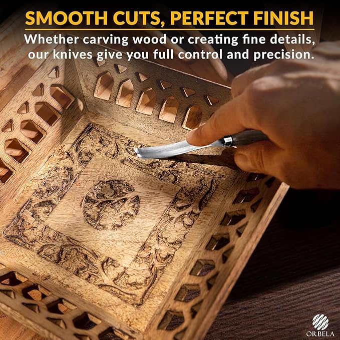 Orbela 16PCS Wood Carving Tools Set Heavy Duty with Leather Roll Bag - Complete Wood Carving Kit for Beginners & Experts, Whittling Knives, Wood Carving Chisels, Sharpening Strop, Gloves Woodworking