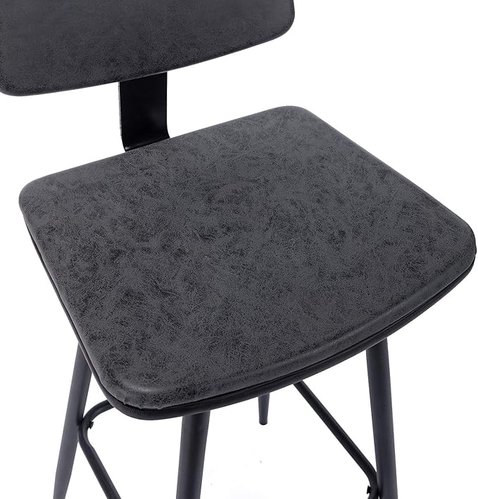 Modern Bar Stools 29 Inch Counter/Bar Height Barstools Set of 2 Leather Upholstered Barstool Chairs with Low Back for Kitchen Island, Dining Table & Breakfast Bar, Black